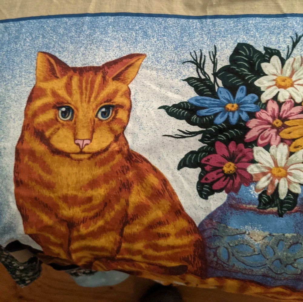 Vintage Cat Panels Quilt top, pieced, ready for quilting, lap size 43